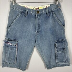 Yes London Men's 46 (US 36) Denim Chambray Embroidered Cargo Jean Shorts VTG